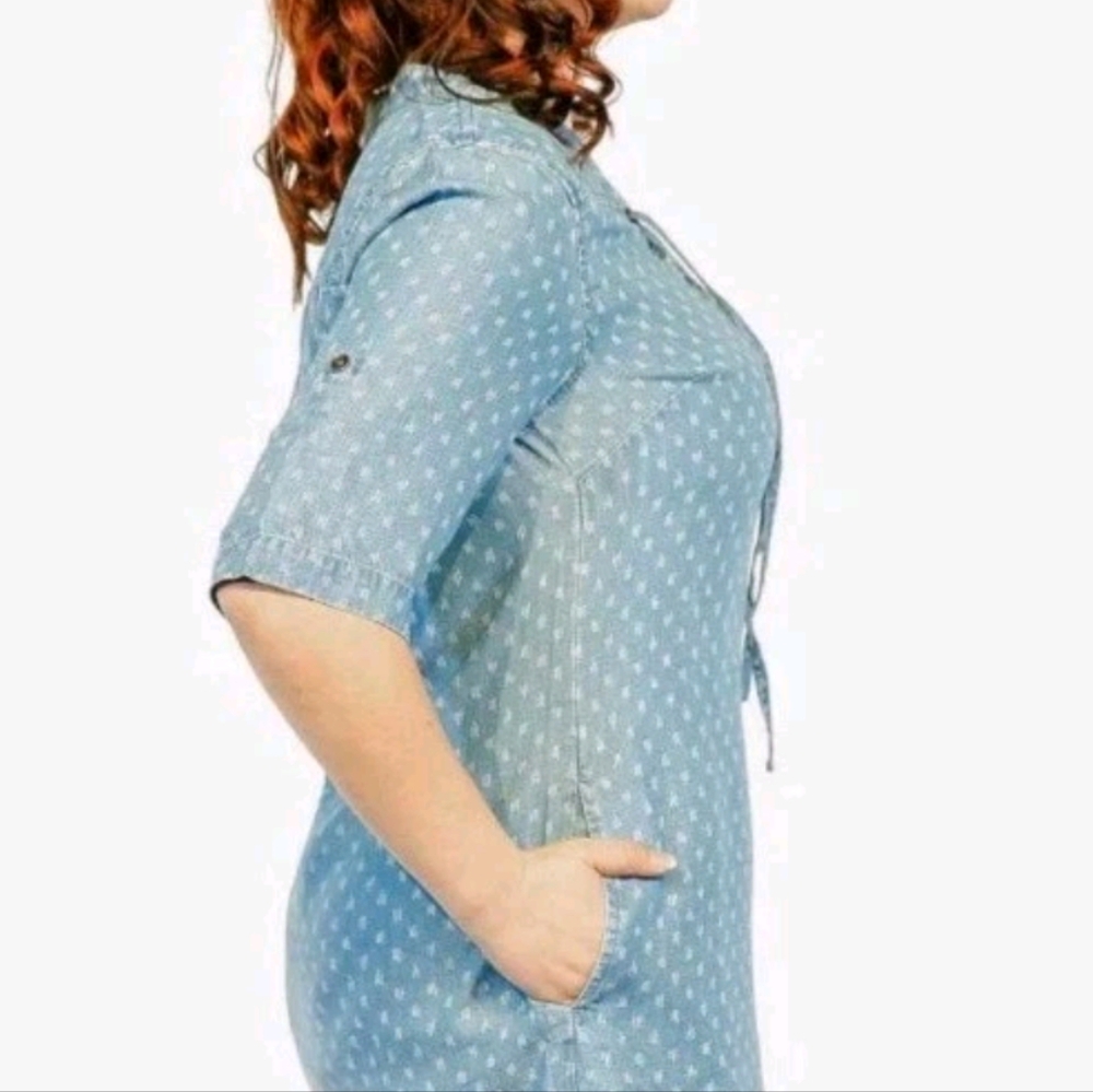 Philosophy Tunic Shirt Dress Woman Large Blue Raindrop Print Tencel Lace Up Nwt - Picture 13 of 14